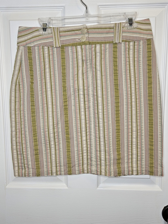 CAbi Dresses & Skirts - NWOT CAbi Striped Mini Skirt Olive Pink Cream Teal Women's Size 8 Cotton Casual